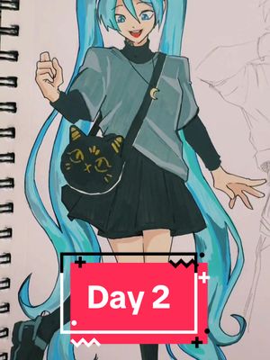 A post by @distxrtedglitch on TikTok caption: I used Miku cause why not oh and also Rody is there (Thanks Grabie for the markers, they were really fun to work with) - #inktober #hatsunemiku #rodydeadplate #art 