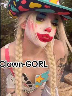 A post by @notmeggii on TikTok caption: Wver heard of that clown who had a baby with a cowboy? Yeah, fhat baby was me 🤡🤠💕 . #clown #cowboy #cowgirl #clowngirl 