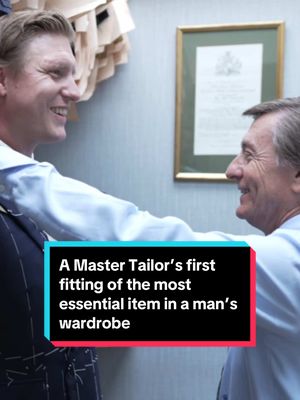 A post by @tfchamberlin on TikTok caption: A Master Tailor’s first fitting of the most essential item in a man’s wardrobe. #tailor #bespoke #craft #suit 