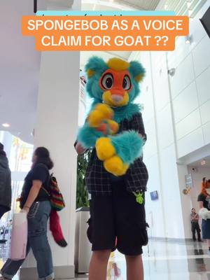 A post by @goat.likes.juice on TikTok caption: IT WORKS SO WELL IM SCARED. 🍍☀️ #goatlikesjuice #afc2024 #anotherfurrycon #furry #fursuit #furryfandom #voiceclaim #fursona #afc #spongebob 