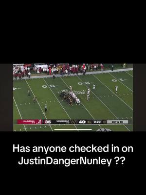 A post by @fire296 on TikTok caption: #CollegeFootball #upset  #unbelivable #footballtiktok #vanderbiltuniversity #alabama #fyp #fypシ #foryoupage #foryou #4upage #onthisday #justindangernunley @Justin Danger Nunley 