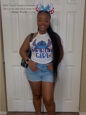 A post by @_diaa1k on TikTok caption: A VERY CUTESY DISNEY OUTFIT❤️💙 sn: I cut my shirt myself🤗 #disneyworld #disneyoutfits #blackgirloutfits #fyp #fypシ #bohobraids #birthdaygirl #foryou #blackgirl #orlando #CapCut 