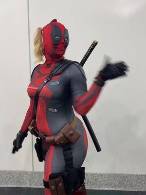 A post by @jolieonjupiter on TikTok caption: #lacc #lacomiccon #deadpool #wolverine #cosplay #deadpoolcosplay #deadpoolwolverine #mynameisearl @Jon Snow 