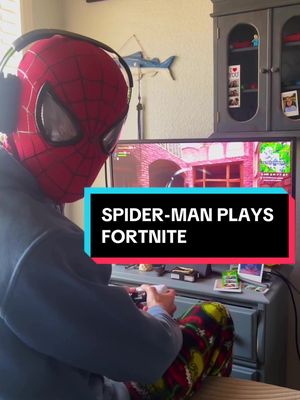 A post by @brycelessfishing on TikTok caption: Spider-Man Plays Fortnite #spiderman #fortnite #byebyebye 