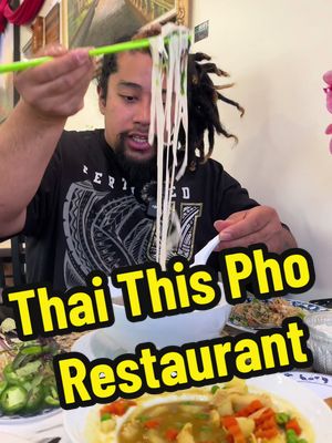 A post by @samoanfoodsurfer on TikTok caption: Is pho just fancy and healthier saimin? Thai this was lowkey hit or miss but a solid 8/10 for the pho! Thai curry was watery and lacked flavor. Pad thai was more sweet than savory but everything else was great!  #samoan #utah #thai #thailand #pho #padthai #try #slc #foodreview #food #Foodie 