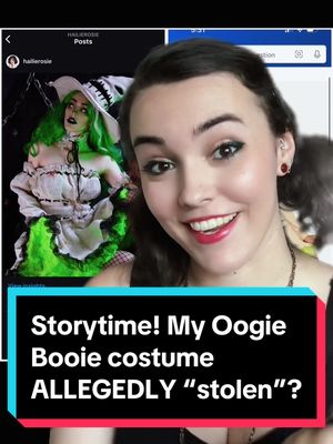 A post by @hailierosie on TikTok caption: I saw the costume in person at a store for the first time and I realized I never really told this story before! I also never done a storytime before so if I’m telling it poorly, I’m sorry! Of course, this was many years ago and I’ve made peace with the fact that it’s likely my design they used, but its some fun lore I wanted to share online! #oogieboogie #halloween #halloweencostume #greenscreen 