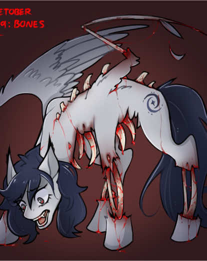 A post by @wilkbeeartt on TikTok caption: Goretober Day 9: Bones Yeesh, what mlp infection stage is this? - - - #mlpoc #ponyoc #oc #ocart #ocgore #goreart #originalcharacter #gore #goretober #goretober2024 #goretoberart #artist #digitalartist #itsmecandle #wilkbeeartt #drawing #fakeblood #mildgore #fyp #arttrend #trend #trending #fyp #explore #viral #explorepage #foru #fakebody #mylittleponyoc #vampirebatpony #mlpinfection 