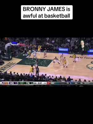 A post by @awfulcoaching on TikTok caption: Bronny James: 0 points, 0 assists, 0 rebounds vs. Bucks  #NBA #bronnyjames #losangeleslakers 