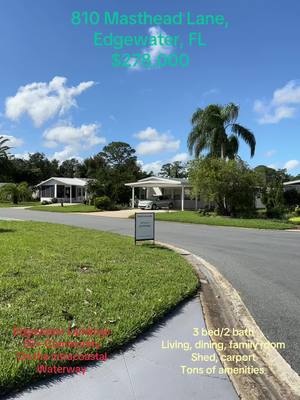 A post by @ainganna on TikTok caption: Move in ready 3/2 1900sq ft manufactured home in the desirable 55+ community of Edgewater Landings in Edgewater, FL. 6 yr old roof, new plumbing, AC & exterior paint. Neighborhood on the Intracoastal Waterway. Boat dock, fishing pier, pool, gym, clubs and so much more. #ingannahomes #aprilingannarealestate #floridarealestate #coastalliving #55pluscommunity #retirement #retirementhome #evrealestate #engelandvolkers #newsmyrnabeach #newsmyrnabeachrealestate 