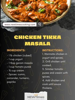 A post by @newtimescooking.com on TikTok caption: Chicken Tikka Masala 🍛 Spice up your dinner with this rich and creamy Chicken Tikka Masala – a true Indian classic! 🌶️ #ChickenTikkaMasala #IndianFood #SpiceLovers