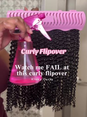 A post by @lawrenciadoll on TikTok caption: We’ll try again tomorrow chile🎀😩🥰😂 #kinkycurly #curlyflipover #flipoverquickweave #fyp 