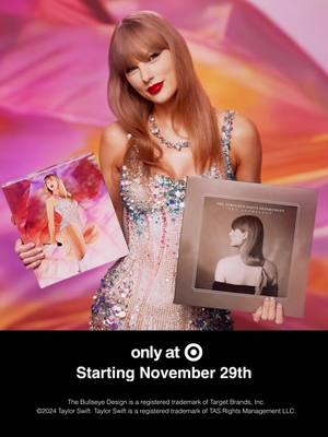 A post by @taylorswift on TikTok caption: We’ll be kicking off the final leg of The Eras Tour this week, which is hard to comprehend. This tour has been the most wondrous experience and I knew I wanted to commemorate the memories we made together in a special way. Well, two ways actually. Excited to announce that The Official Eras Tour Book, filled with my own personal reflections, never-before-seen behind the scenes photos, all the magical memories you guys brought every single night AND …. The Tortured Poets Department: The Anthology on vinyl and CD will all be available for the first time ever only at @target starting Nov 29th. 🤍 International info coming soon!