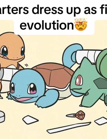 A post by @gamingvidz on TikTok caption: The first three pokemon starters cosplay as their final evolutions. #pokemon #pokemontiktok #pokemoncommunity 