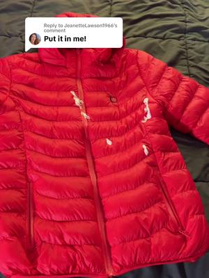 A post by @pufftek on TikTok caption: Replying to @JeanetteLawson1966 Do you prefer red or black?🤔 #selfheatingjacket #pufftek 