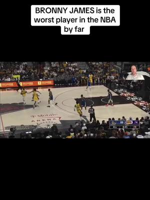 A post by @awfulcoaching on TikTok caption: Warriors 111 - Lakers 97 Bronny James: 2 points, 1 rebound, 0 assists  #NBA #bronnyjames #losangeleslakers 