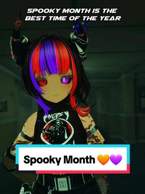 A post by @inepsypepsi on TikTok caption: My favorite time of the year 🧡💜 #halloween #spookyseason #spooky #fyp #fypシ #vrchat #spookyscaryskeletons #vrchatcommunity #fullbodytracking 