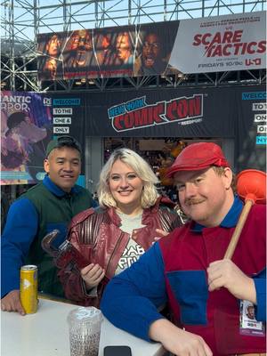 A post by @geek.en.chic on TikTok caption: Catching up at #nycc with @HimboHusbando and @Baggincats #cosplay #newyorkcomiccon 