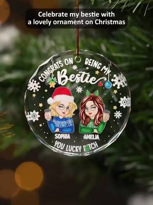 A post by @printleast.com on TikTok caption: Make this Christmas unforgettable! Personalize your own Besties Forever glass ornament