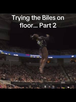 A post by @justintea on TikTok caption: On the real floor soon? @Simone Biles #gymnastics #GymTok #gymnast #flips #olympics #gymnasticschallenge #simonebiles #tumbling #backflip 