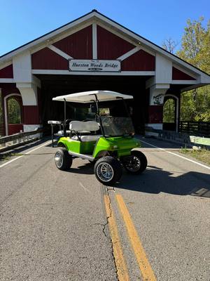 A post by @jameshollister6 on TikTok caption: #camping #halloween #huestonwoods #fall #thormotorcoach #clubcar #tamcopaint #modzwheels #epocbatteries #sundownpowersports #