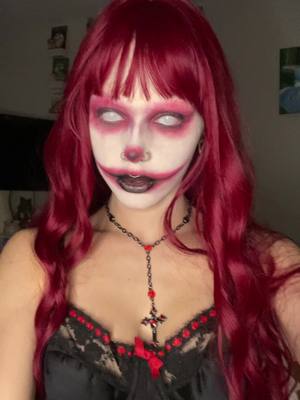 A post by @emilysharman_ on TikTok caption: You want me to be the bad guy? #halloweenmakeup #clownmakeup #halloweenathome #costume