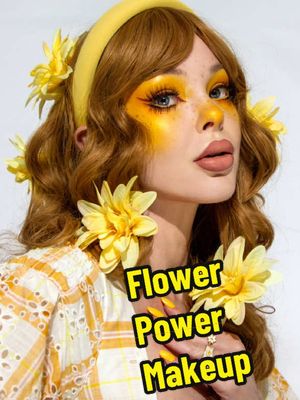 A post by @beatsbylizzie on TikTok caption: A more in-depth makeup tut 🌻 #yellowmakeup #cutehalloweencostumes #flowerpower @about-face beauty @tarte cosmetics 