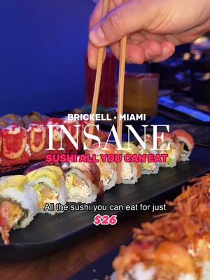 A post by @maniaticbites on TikTok caption: 🍣✨All you can eat • Brickell Miami ✨🍣 All-you-can-eat sushi for just $26? Yes, please!  @kansushirestaurant in Brickell offers a delicious à la carte sushi experience with fresh, top-quality ingredients.  🚨PRICES LUNCH | $26.95 DINNER | $38.95 WEEKENDS | $38.95 ➡️🌟 Premium Menu extra $20  What I enjoy most about this place is the extensive selection of dishes they offer. From ramen, noodles, and tonkatsu to gyozas, their new make-your-own hand rolls, and the delicious bulgogi and crab inari. ➡️ Drinks and dessert aren’t included, but they’re a must-try! 📌 @kansushirestaurant  📍900 S Miami Ave #133, Miami, FL 33130  #allyoucaneat #allyoucaneatbuffet #allyoucaneatsushi #miamifoodblogger #miamifood #miamirestaurants 