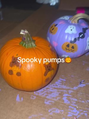 A post by @lianafromomegle on TikTok caption: Spooky pumpkins🎃🙃  Ft. Spooky pooky 🖤🧌 #pumpkinpainting #halloween #pumpkin #paintedpumpkin 