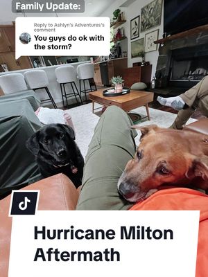 A post by @fourjollypets on TikTok caption: Replying to @Ashlyn’s Adventures  We are safe! Thankfully, we prepared enough to live without power & water for 3 days (those bins of water came in handy for sure!) Thank you to our neighbors with helping us pick up our yard, thank you to our friends and family who had power & offered us warm showers & food, and thank you to those who sent your thoughts and prayers! This hurricane was so scary, the winds were crazy & we didnt sleep a wink. (Since our house is surrounded by water oak trees we were ready to run the moment we heard snapping) Our animals were bags of nerves but with the help of cbd they were able to sleep better than us. Our heart goes out to all who suffered this hurricane season, we are one of the fortunate ones ♥️ #hurricanemilton #floridalife #dogsandcats 