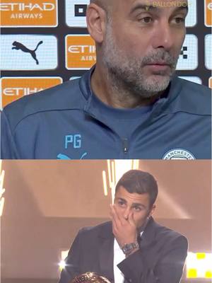 A post by @ballondor on TikTok caption: At a press conference, Pep Guardiola congratulated Rodri on winning the 2024 Ballon d'Or ✨ #ballondor #sportstiktok 