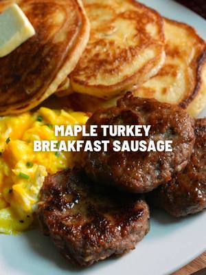 A post by @royaleeats on TikTok caption: Maple Turkey Breakfast Sausage! Ingredients are below and full recipe is posted on my blog. Ingredients  •1 ½ Teaspoon Coarse Cracked Black Pepper, toasted •1 Teaspoon Fennel Seeds, toasted •1 ½ Teaspoon Kosher Salt •1 Teaspoon Granulated Onion •¼ Teaspoon Ground Sage •¼ Teaspoon Dried Rosemary •¼ Teaspoon Oregano •¼ Teaspoon Dried Thyme  •(optional) ½ Teaspoon Crushed Red Pepper Flakes •1 Pound Ground Turkey, 85% Lean, 15% Fat •2 Tablespoons Pure Maple Syrup, up to 2 ½ Tablespoons •1 Tablespoon Minced Garlic, approximately 3 cloves garlic •2 Tablespoons Neutral Cooking Oil #royaleeats 