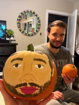 A post by @allison_bisgaard on TikTok caption: Who’s is Better??#pumpkinpainting #pumpkin#funny #pumpkinmasterpeice 