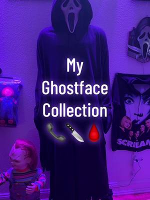 A post by @chaseshorrorzone on TikTok caption: My Ghostface Collection #chaseshorrorzone #horror #tiktok #fyp #collectorcheck #scream #ghostface 