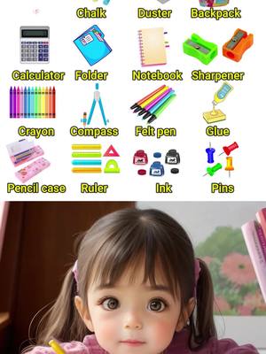 A post by @englishkids.tv on TikTok caption: Name of school supplies. #foryour #viralvideo #TikTokShop #Trend #popular #trendingtiktok #funny #memes #kids #kidsoftiktok #learnEnglish #english