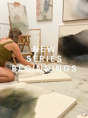 A post by @ashleymarierichiez on TikTok caption: and then, a new series begins… #arttok #austinartist #abstractpaintings #contemporarypaintings #austinstudiotour