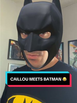 A post by @thevincentmottola on TikTok caption: Caillou met Batman & it went alright I guess… 😂 #fyp #thevincentmottola #caillou #halloween #batman 