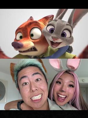 A post by @zhcyt on TikTok caption: This trend is so cute 🦊🐰❤️ #zootopia 