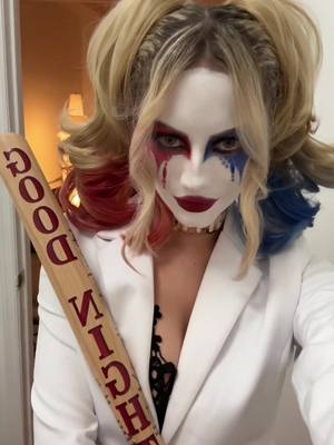 A post by @brielle.middleton on TikTok caption: AHHHAHAHAHAHA😈❤️‍🩹💙🤡 #harleyquinncostume #suicidesquad #cityofgods #harleyquinncosplay #harleyquinnmakeup 