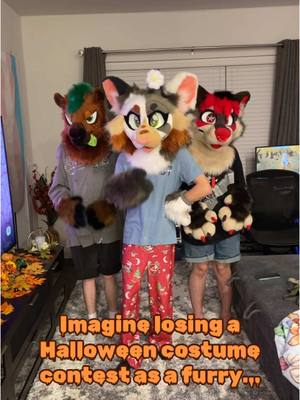 A post by @cindycatcalico on TikTok caption: HAPPY HALLOWEEN!!!! @Dogbter🐕🦞 @insomniac  Got the idea for this from a video by Elliott_stuffz!!! #furry #furryfandom #furries #fursuiting #fursuitdance #halloween #halloween2024 