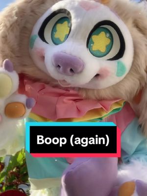 A post by @caprikki on TikTok caption: Boop does feel like they belong in the 2020 era. Boop belongs to @Booplesnoot the Clown Pup  #fursuitmaker #furryfyp #fursuits #fursuit #fursuitcommission #fursuiter #furryfandom #kemonofursuit 