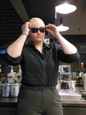 A post by @clovercosplays on TikTok caption: Yes I was pitbull again, and yes I wore it to work at Starbucks 😎 Dale  #pitbull #pitbullcostume #pitbullcosplay #mrworldwide #Halloween 