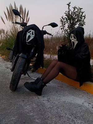 A post by @kareenboop on TikTok caption: #ghostface #bikergirl #halloween2024 