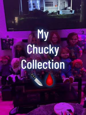 A post by @chaseshorrorzone on TikTok caption: My Chucky Collection #chaseshorrorzone #chucky #horror #tiktok #fyp #collectorcheck 