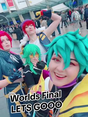 A post by @katielavabug on TikTok caption: Worlds 2024 was wicked, and speedrunning this wig was fun aswell honestly 😇 #leagueoflegends #lolcosplay #heartsteel #aphelioscosplay #worlds2024 