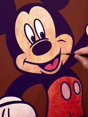 A post by @jamesllewis on TikTok caption: Do you prefer textured, or flat colour character paintings? 🤔 #illustration #mickeymouse #painting #art 