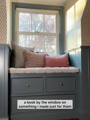 A post by @thelonegooseco on TikTok caption: You can do this too! Come build with me. Where there is an empty nook, there will be cabinetry.  Color: De Nimes by @Farrow & Ball 