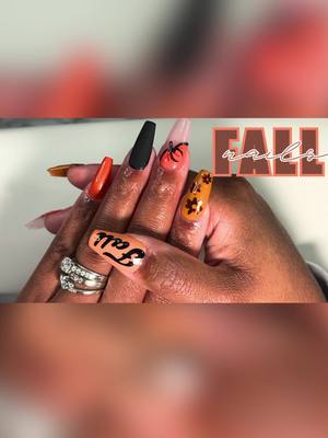 A post by @iamuniquelymade on TikTok caption: DIY Fall nails using my CRICUT machine | DIY Nails #diynails #fallnails #nails #cricutnails #gelnails #coffinnails #autumnnails 