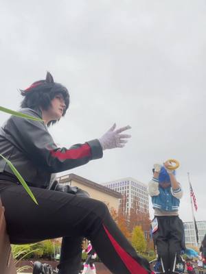 A post by @toastertopia on TikTok caption: 🤪 hehehe @Cube #kumoricon #kumoricon2024 #sonic #sonicthehedgehog #soniccosplay #shadow #shadowthehedgehog #shadowcosplay 