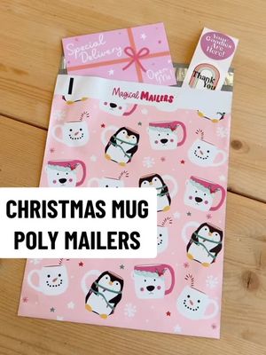 A post by @magicalmailers on TikTok caption: SIPS OF THE SEASON poly mailers have been a top seller already this holiday season. Available in 10x13” and are the perfect pop of pink for your happy mail 🎄🙃 #christmastiktok #polymailers #letspackanorder #packagingideas #pinkmas #boutiquelife #smallshopowner #shippingsupplies 