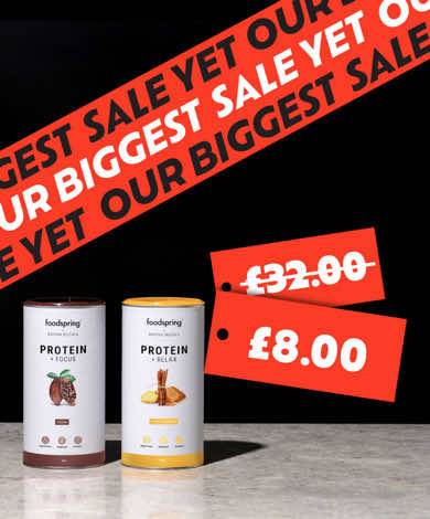 A post by @foodspring_uk on TikTok caption: Davina McCall's Protein is now just £8 a tub - that’s a massive 75% OFF! *Subject to availability, whilst stocks last and available online only at foodspring.co.uk* #foodspring #foodspringuk #sale #blackfriday #discount #clearance